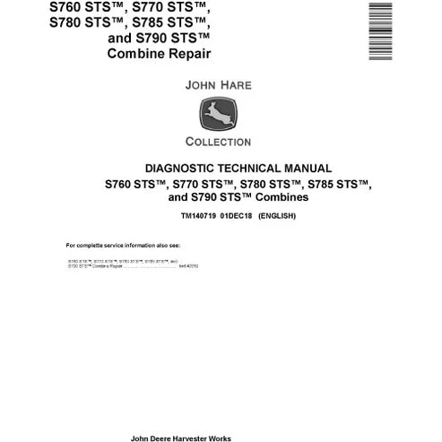 John Deere S760, S770, S780, S785, S790 STS Combine Diagnostic and Service Manual Pdf TM140719