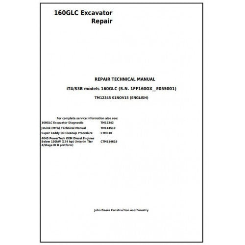John Deere 160GLC iT4/S3B Excavator - (TM12345) Service Repair Manual