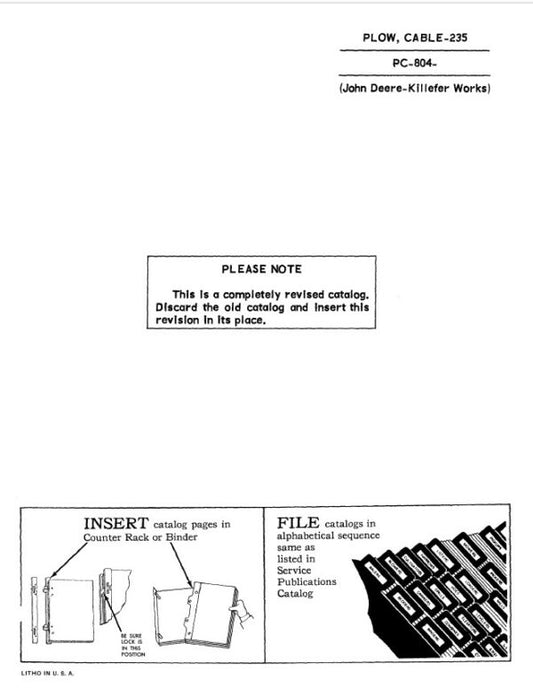 John Deere 235 Attachments (Plow, Cable 235) Parts Catalog Manual – PC804