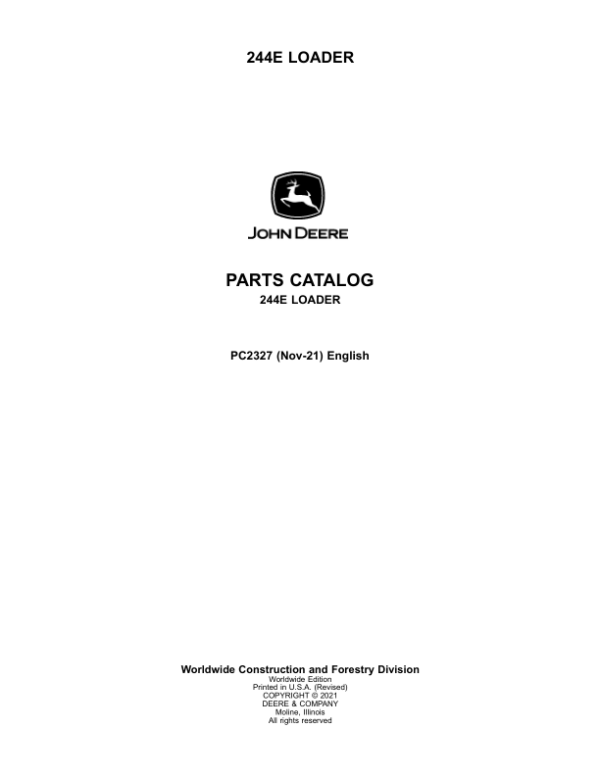 John Deere 244E Loaders Parts Catalog Manual – PC2327