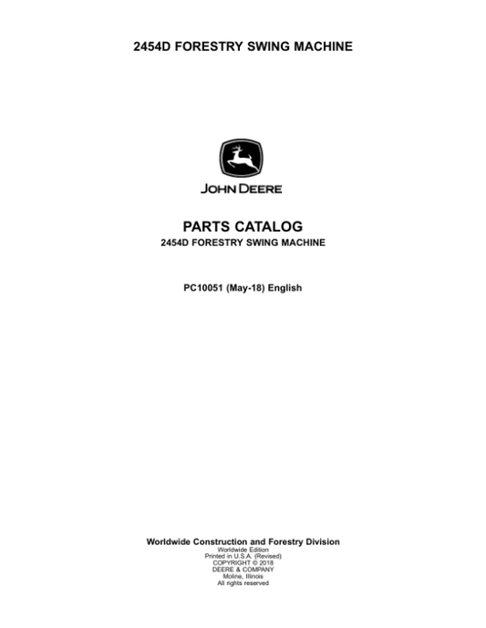 John Deere 2454D Swing Machines (SN D240001-D240324) Parts Catalog Manual – PC10051