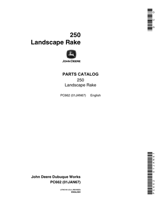 John Deere 250 LR Attachments (LANDSCAPE RAKE) Parts Catalog Manual – PC662