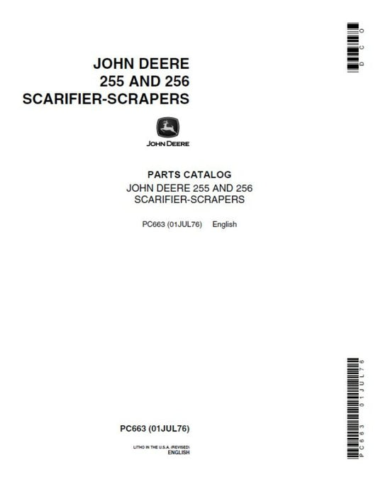 John Deere 255, 256 Attachments (255 Scarifier-Scrapers YR 1960 – 1962) Parts Catalog Manual – PC663