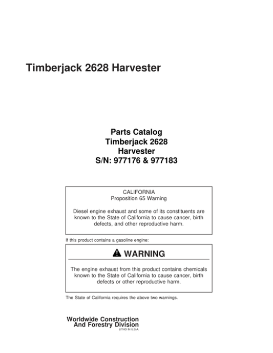 John Deere 2628 Tracked Feller Bunchers Parts Catalog Manual – WCSCR3002
