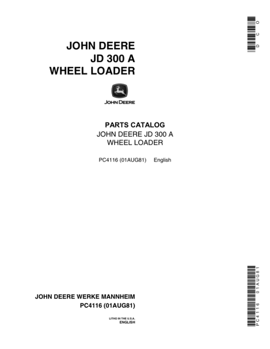 John Deere 300A Backhoes Parts Catalog Manual – PC4116