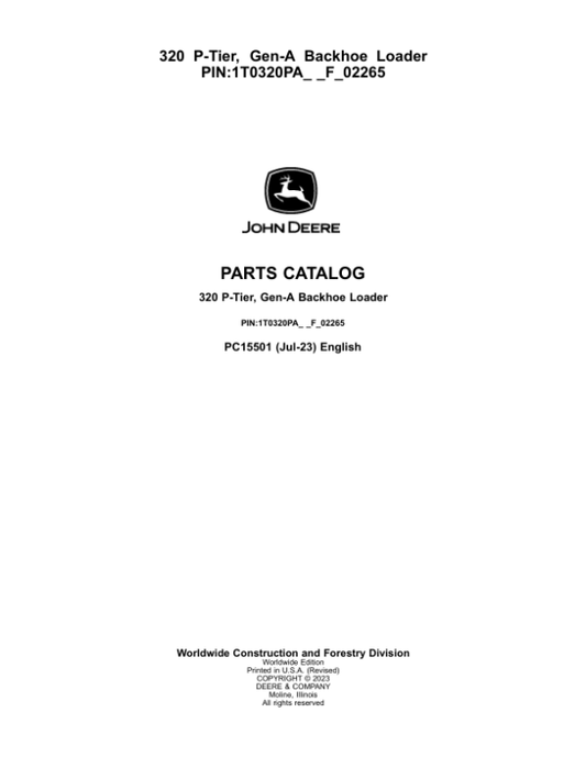 John Deere 320 P Backhoe Loaders (SN F_02265-) Parts Catalog Manual – PC15501