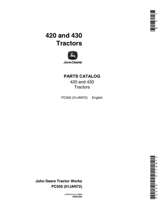 John Deere 420, 430 Tractors Parts Catalog Manual – PC505
