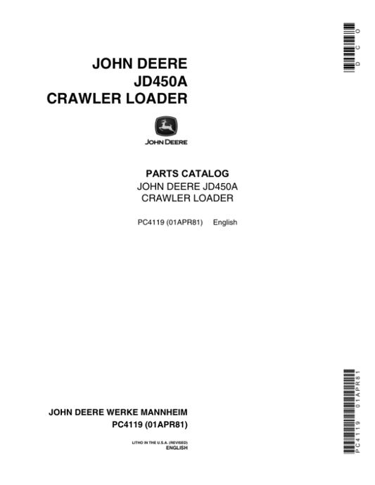 John Deere 450A Crawlers Parts Catalog Manual – PC4119