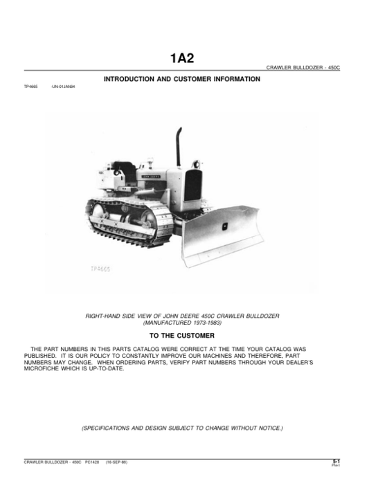 John Deere 450C Crawlers Parts Catalog Manual – PC1420