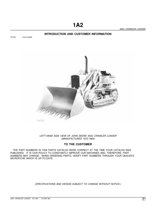 John Deere 450C Crawlers Parts Catalog Manual – PC1443