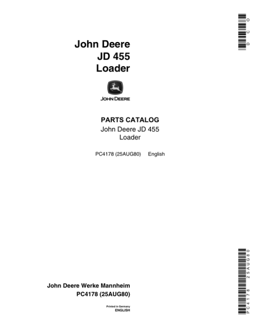 John Deere 455 Crawlers Parts Catalog Manual – PC4178