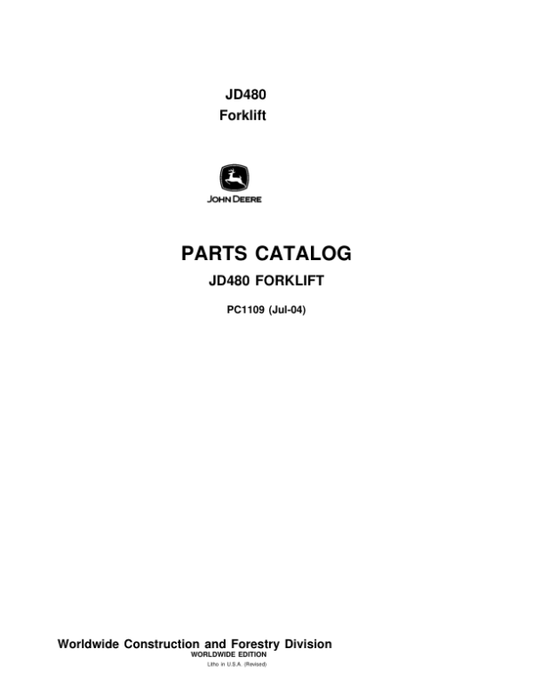 John Deere 480 Forklifts Parts Catalog Manual – PC1109