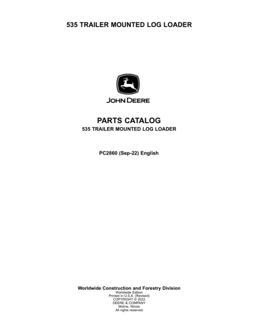 John Deere 535 Knuckleboom Loader (SN -001999) Parts Catalog Manual – PC2860