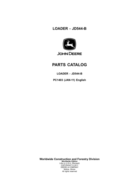 John Deere 544B Loaders Parts Catalog Manual – PC1403