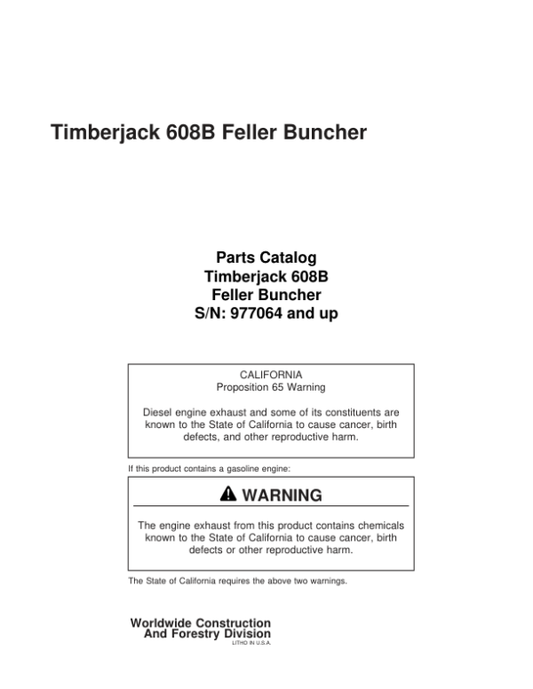 John Deere 608B Tracked Feller Bunchers (977064 and up) Parts Catalog Manual – WCSCR3026