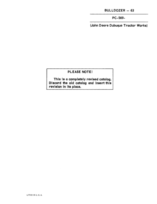 John Deere 63B Attachments (JD 63 Bulldozer and 440 Industrial Crawler Tractor) Parts Catalog Manual – PC569