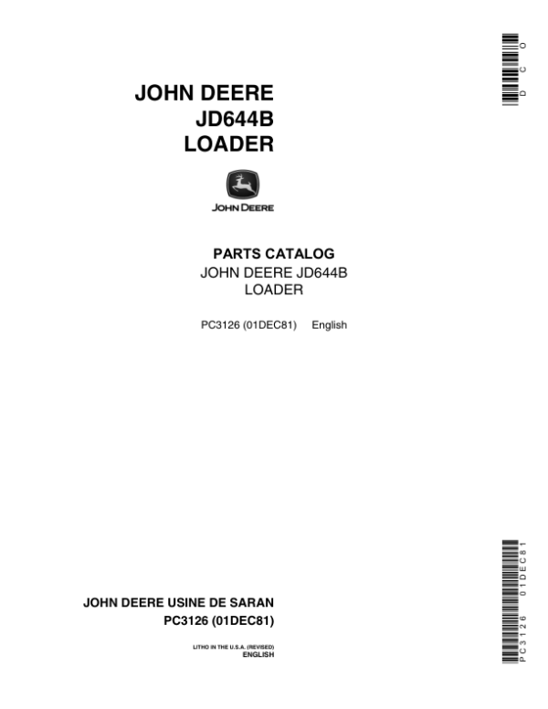 John Deere 644B Loaders (European Version) Parts Catalog Manual – PC3126