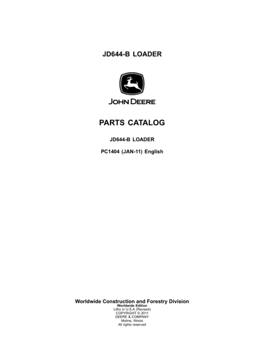 John Deere 644B Loaders Parts Catalog Manual – PC1404