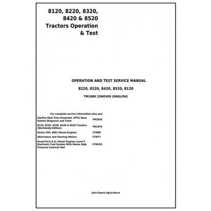 Download John Deere 8120, 8220, 8320, 8420, 8520 Tractor (TM1980) Diagnostic, Operation and Test Service Manual