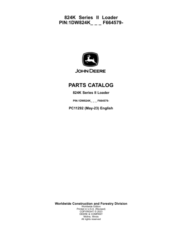 John Deere 824K Series II Crawlers (SN 1DW824K_ F664579-) Parts Catalog Manual – PC11292