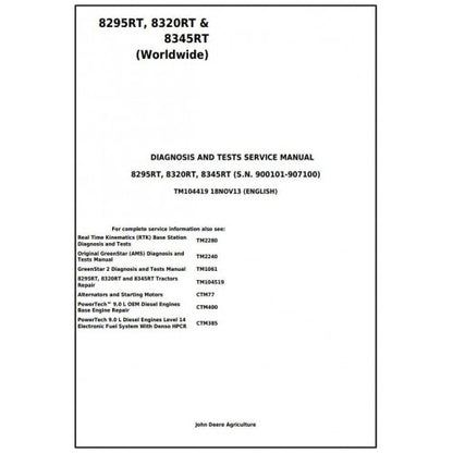 8295RT, 8320RT, 8345RT John Deere Tractor (TM104419) Diagnosis and Tests Service Manual 