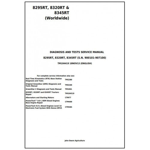 8295RT, 8320RT, 8345RT John Deere Tractor (TM104419) Diagnosis and Tests Service Manual 