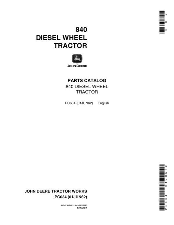John Deere 840 Tractors Parts Catalog Manual – PC634