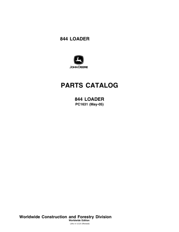 John Deere 844 Loaders Parts Catalog Manual – PC1631