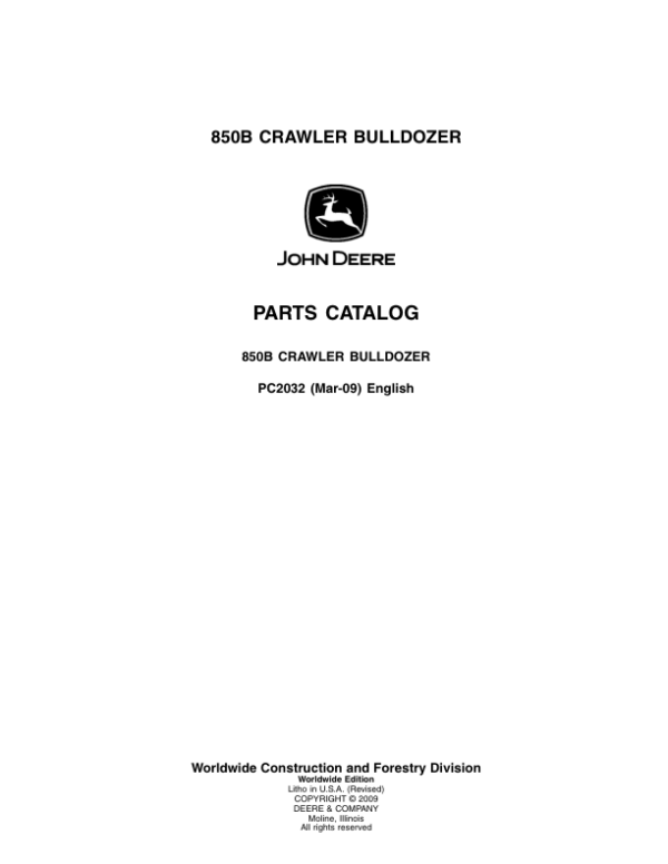 John Deere 850B Crawlers Parts Catalog Manual – PC2032