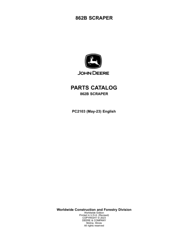 John Deere 862B Scrapers Parts Catalog Manual – PC2103