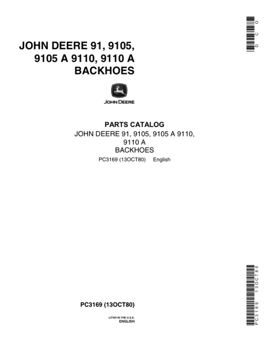 John Deere 9105A, 9110A, 91, 9105, 9110 Backhoe Attachments Parts Catalog Manual – PC3169