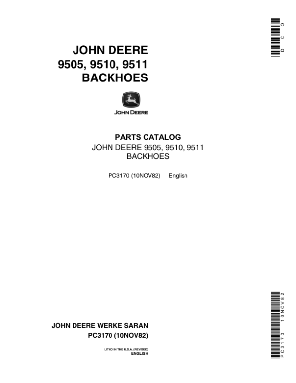 John Deere 9505, 9510, 9511 Backhoe Attachments Parts Catalog Manual – PC3170