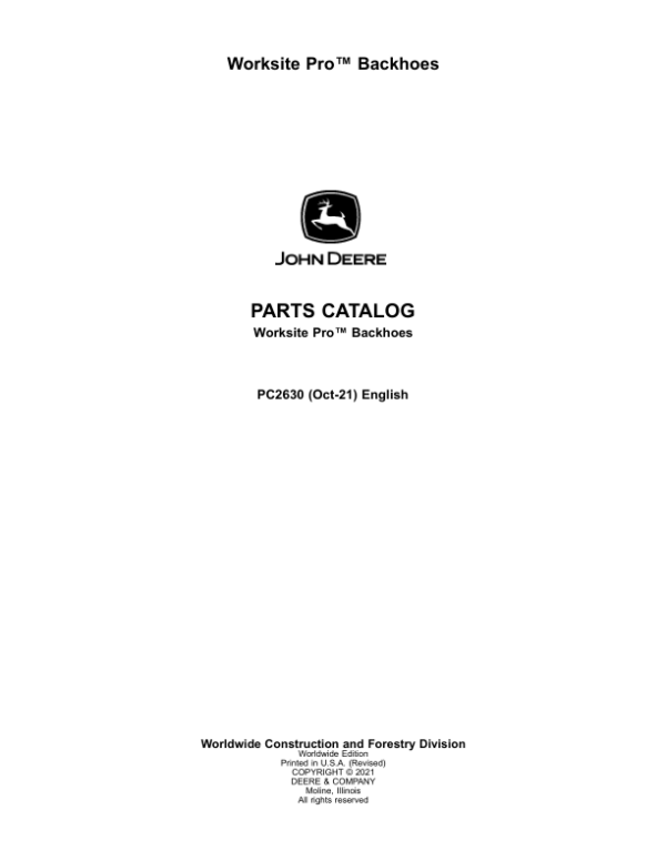 John Deere Backhoe Attachments (SN KVP850X & TOP850X) Parts Catalog Manual – PC2630