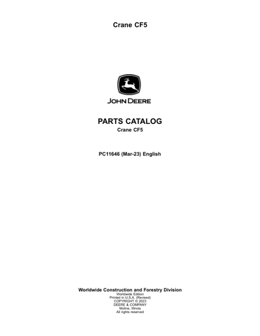 John Deere CF5 Crane Attachments Parts Catalog Manual – PC11646