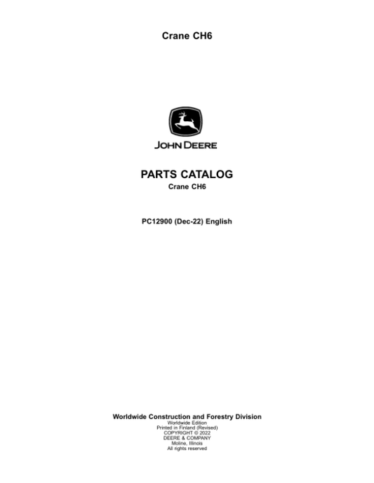 John Deere CH6 Crane Attachments Parts Catalog Manual – PC12900