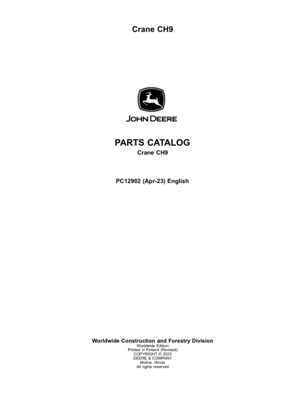 John Deere CH95 Crane Attachments Parts Catalog Manual – PC12902