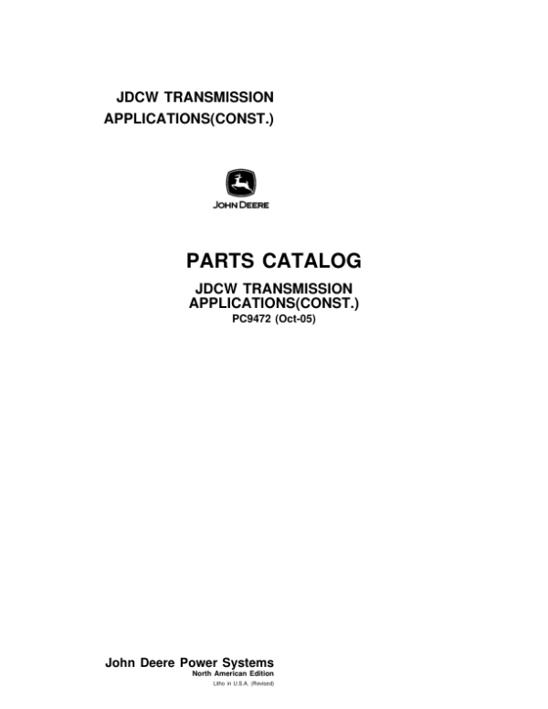John Deere DF180, DF230 Transmissions Parts Catalog Manual – PC9472