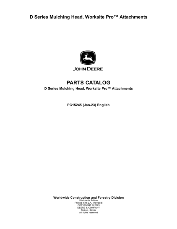 John Deere D Series Mulching Head Parts Catalog Manual – PC15245