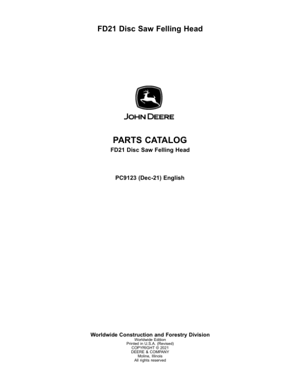 John Deere FD21 Felling Heads Parts Catalog Manual – PC9123