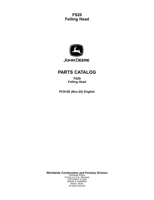 John Deere FS20 Stt Disc Saw Felling Heads Parts Catalog Manual – PC9126