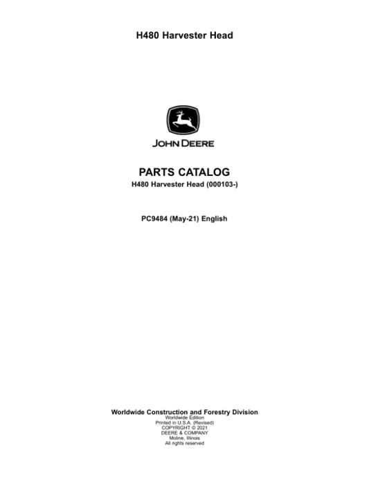 John Deere H480 Harvesting Heads (SN 000103-) Parts Catalog Manual – PC9484
