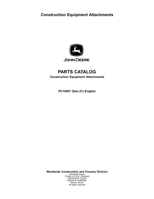 John Deere HH75, HH100, SP10B, SP12B, PA40 (Breaker & Snow Push & Auger) Parts Catalog Manual – PC10097