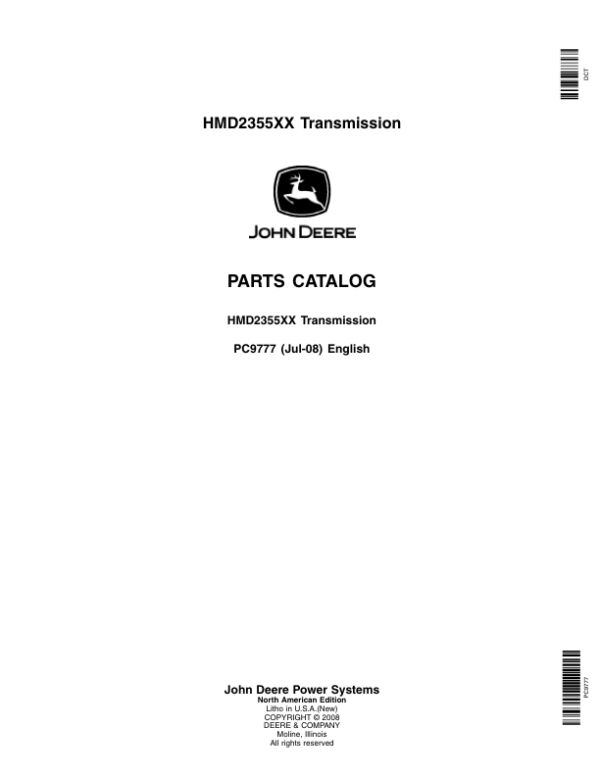 John Deere HMD 2355 Transmissions Parts Catalog Manual – PC9777