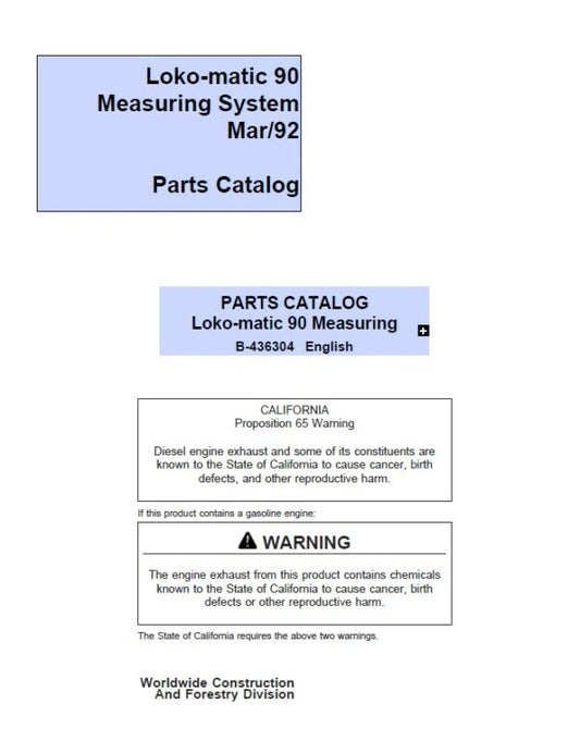 John Deere Loko-matic 90 Measuring Systems Parts Catalog Manual – B-436304
