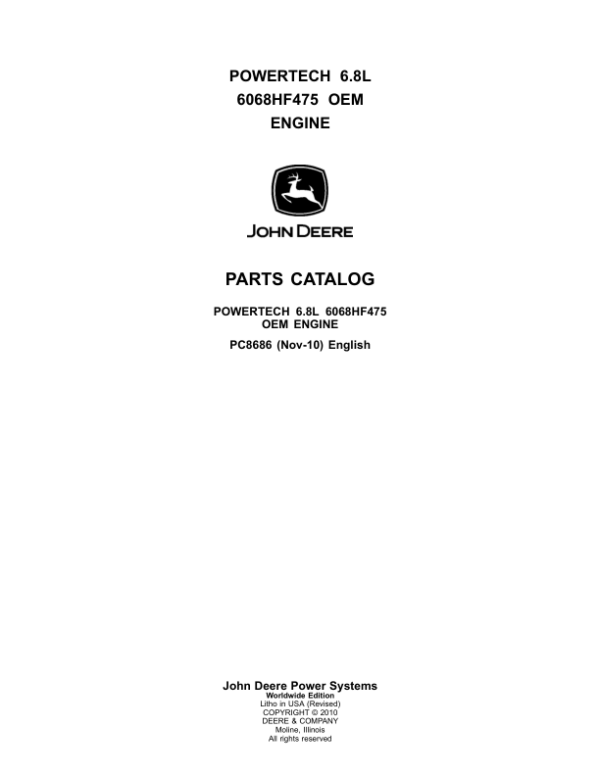 John Deere POWERTECH 6.8L Engines 6068HF475 Parts Catalog Manual – PC8686