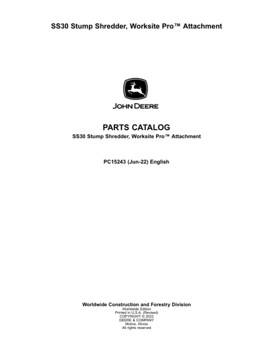 John Deere SS30 Skid Steers Parts Catalog Manual – PC15243