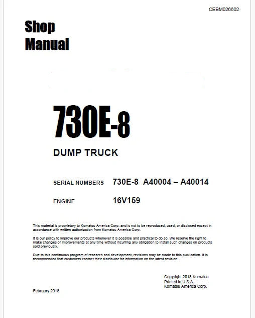Komatsu 730E-8 Dump Truck Pdf Repair Service Manual A40004 – A40014