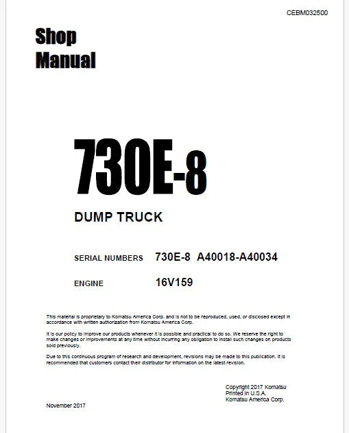 Komatsu 730E-8 Dump Truck Pdf Repair Service Manual A40018-A40034