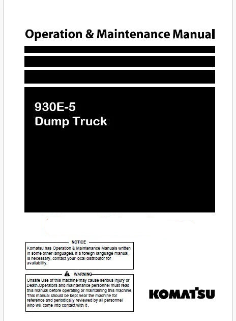 Komatsu 930E-5 Dump Truck Pdf Operation and Maintenance Manual