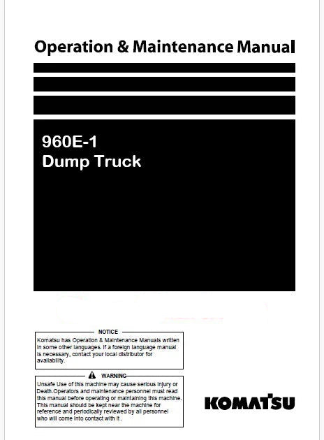 Komatsu 960E-1 Dump Truck Pdf Operation and Maintenance Manual
